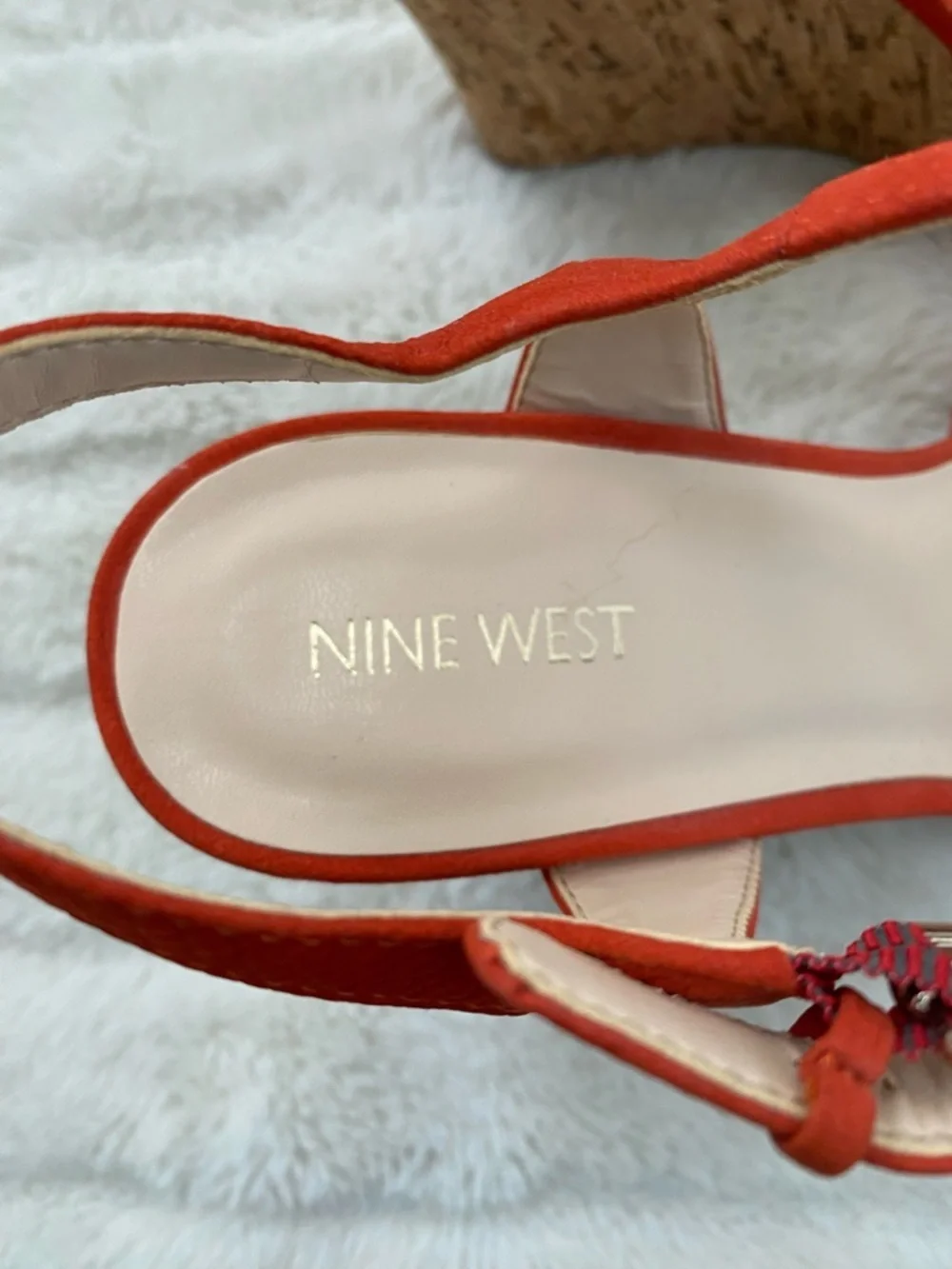 Nine West Orange Suede Wedge Sandals with Ankle Strap Size 10